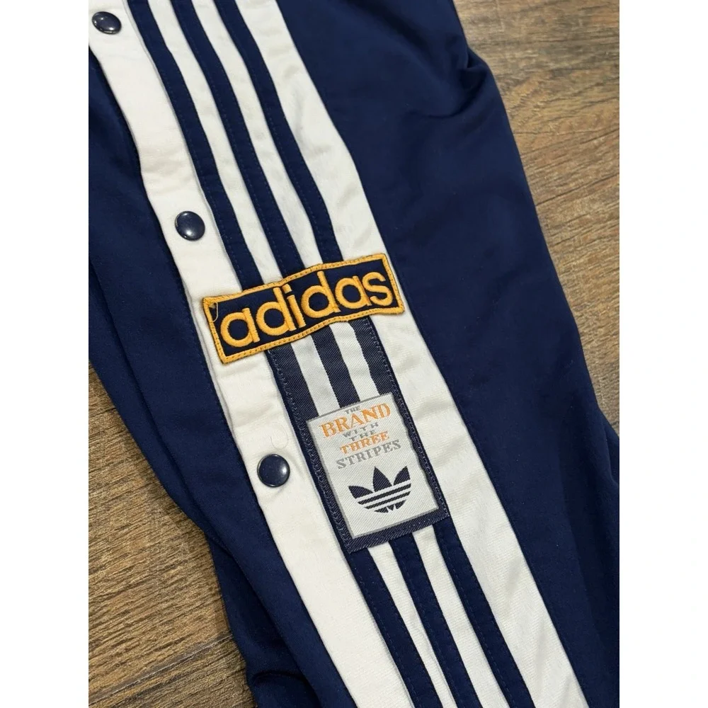Vintage Adidas Wide Leg Baggy Striped Track Pants Warmup Navy‎ Blue 34x31 XL
